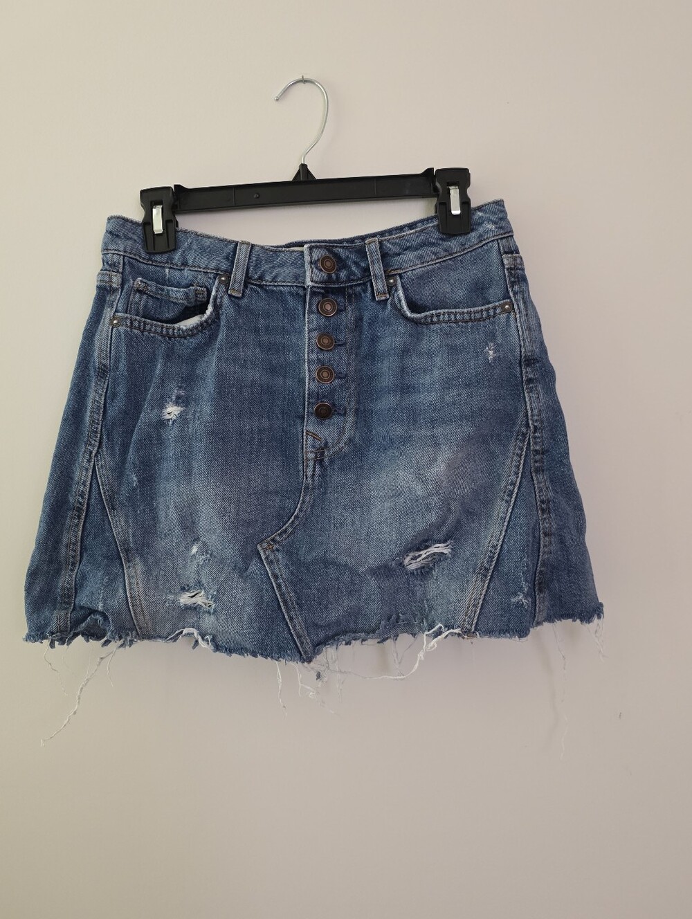 We The Free Denim Mini Skirt Buttom Fly Womens 28 Boho Western Rodeo Festival